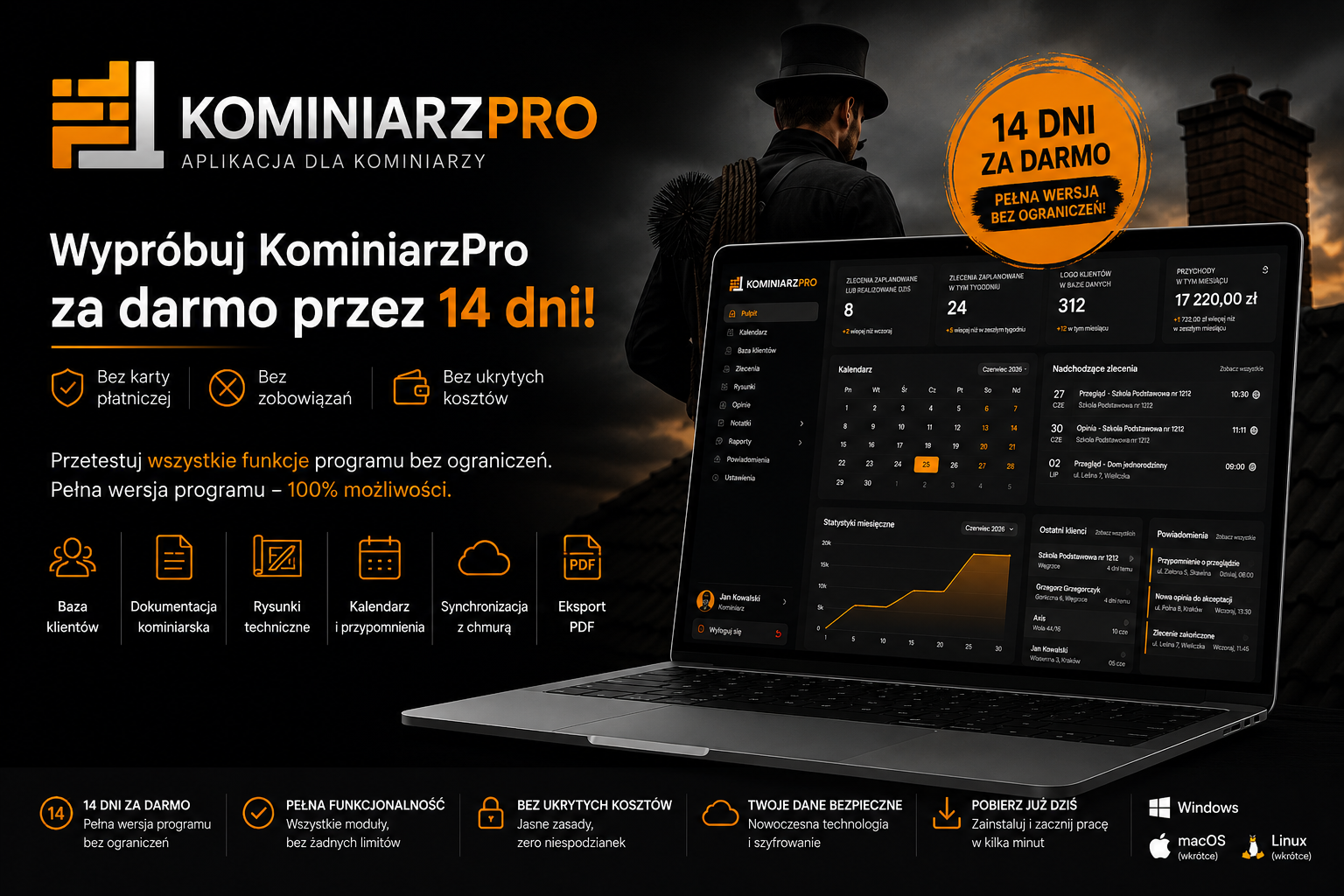 Wypróbuj KominiarzPro za darmo – pełna wersja bez ograniczeń